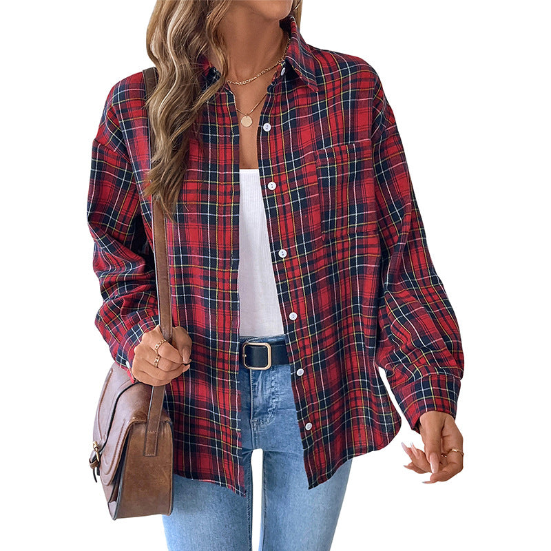Damen kariertes Overshirt mit breiten Ärmel-Design WW