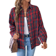 Damen kariertes Overshirt mit breiten Ärmel-Design WW