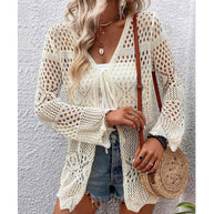 Damen Strick-Cardigan mit offenen Maschen und Binde-Detail WW