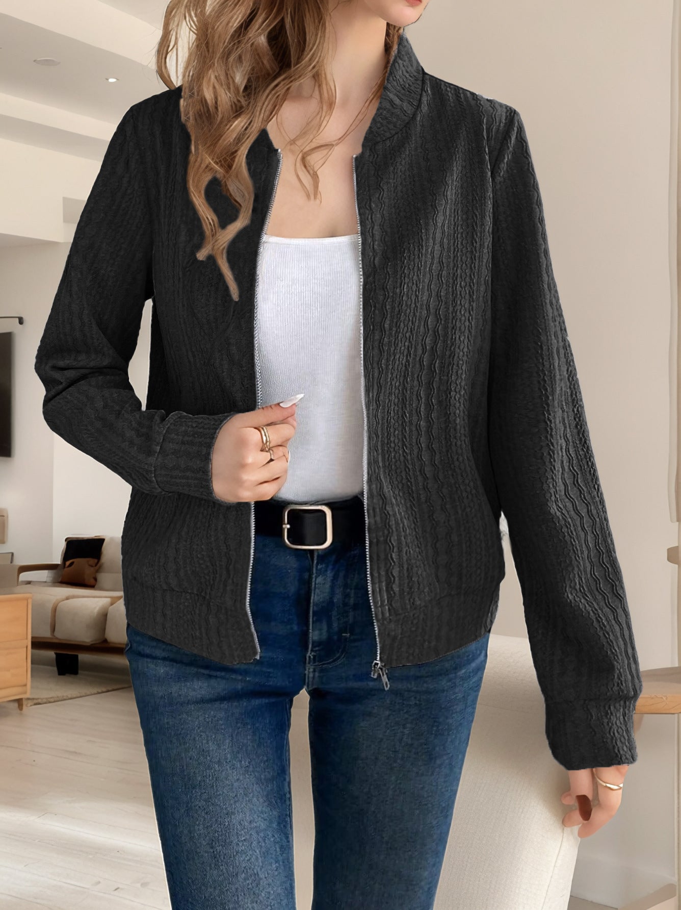 Damen Strickjacke mit Reißverschluss und strukturiertem Design WW