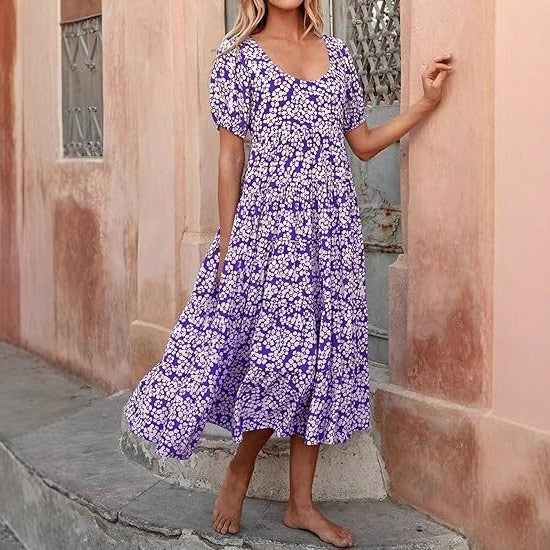 WW | Rückenfreies Stufenkleid mit Puffärmeln
