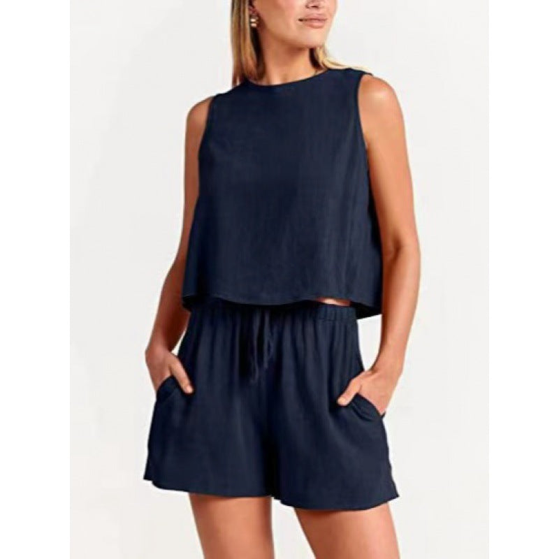 Damen lässiger Zweiteiler mit leichtem Oberteil und Shorts W&W Mode