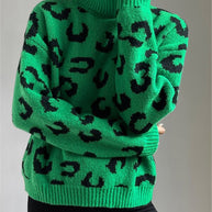 Damen Stehkragen Pullover mit Leopardenmuster WW