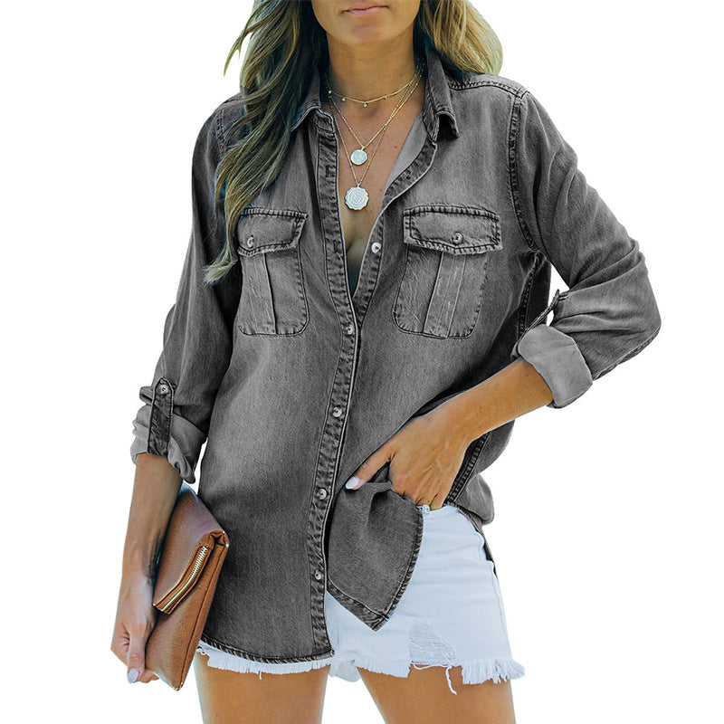 Damen Denim-Hemdbluse mit praktischen Brusttaschen und klassischem Schnitt WW