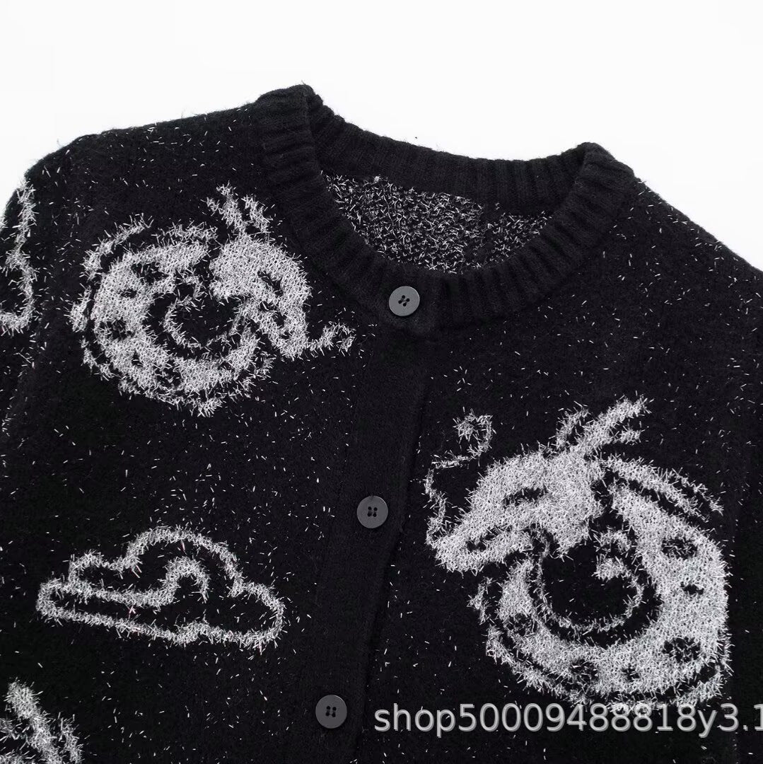 Damen Strickjacke mit einzigartigem Drachenmuster und Knopfverschluss WW