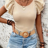 Damen Rippstrickoberteil mit Volants WW