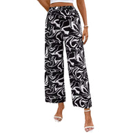 Damen Weite Palazzo-Hose mit modernem Marmorprint und elastischem Bund WW