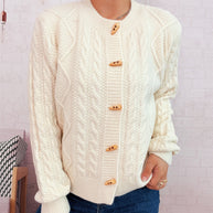 Damen Strickjacke mit dekorativen Knöpfen und strukturierter Webart WW