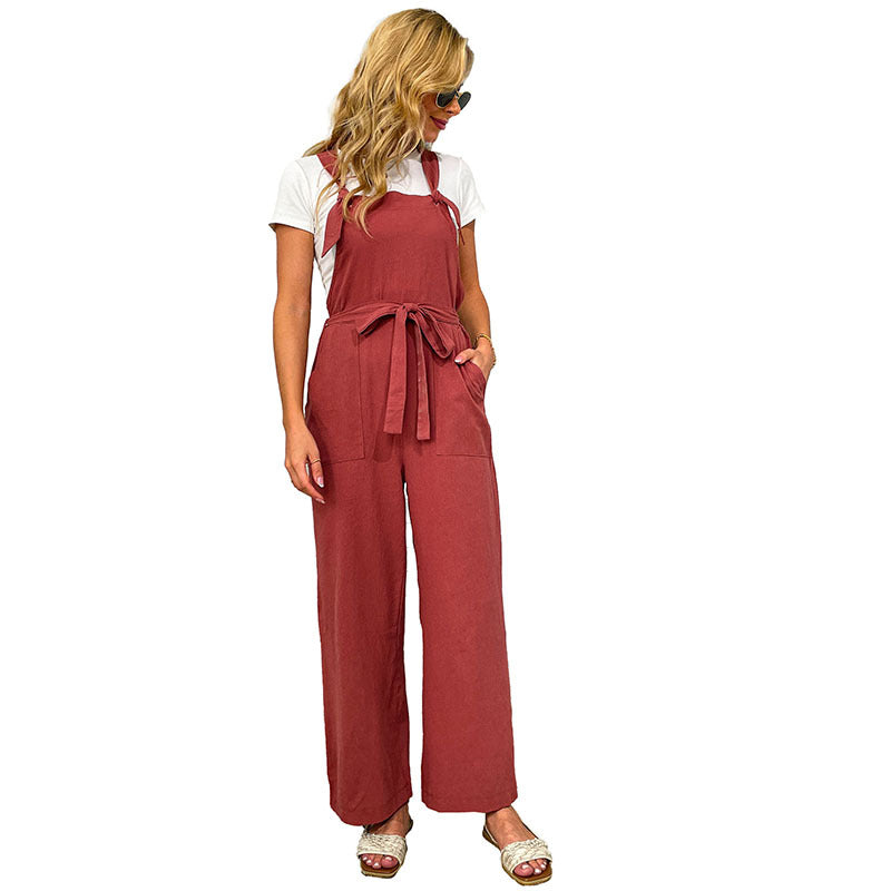 Damen Jumpsuit mit weitem Bein und elegantem Taillengürtel WW