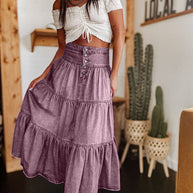 Damen Baumwollrock mit voluminösem Stufen-Design und modischem Knopfdetail WW