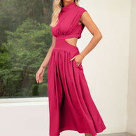 Damen Cut-Out Sommerkleid mit hohem Kragen WW