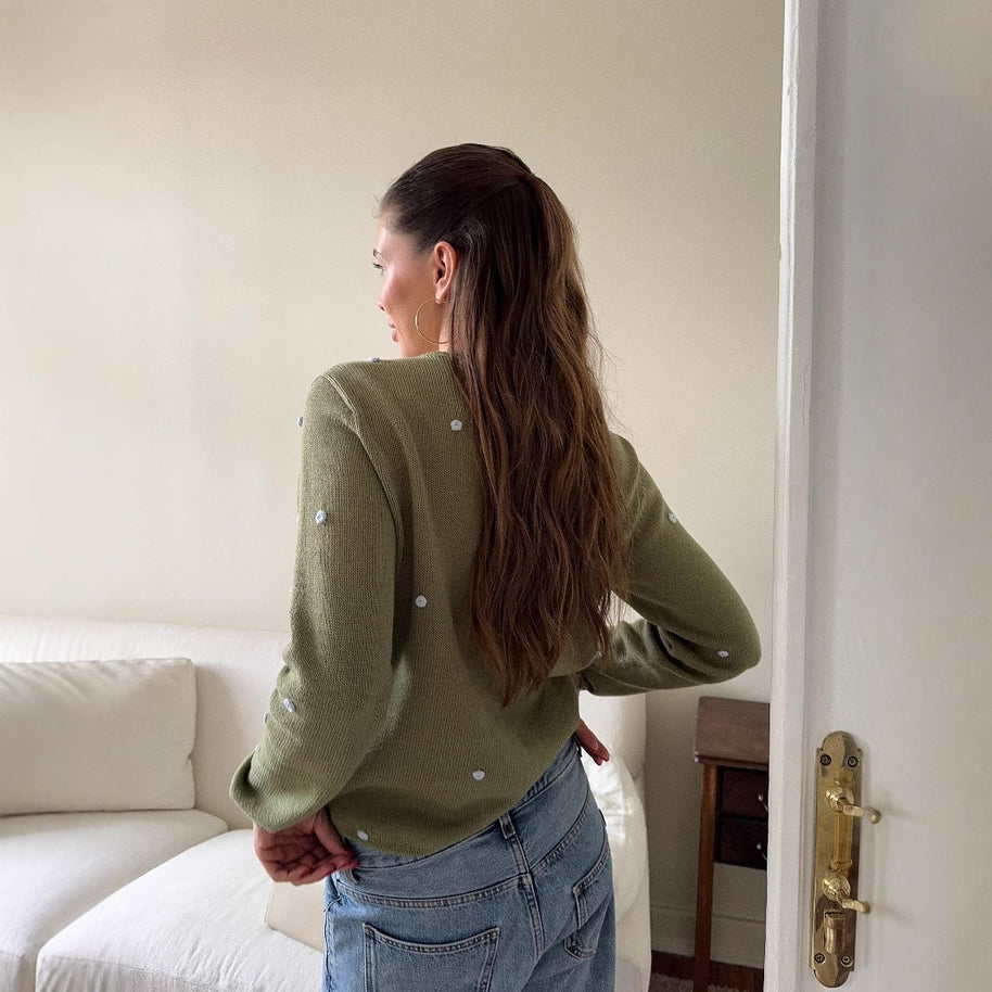 Damen bequemer Strickpullover mit dekorativen Pünktchen WW
