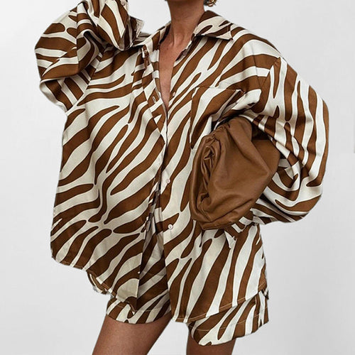 Damen Oversized Hemdkombination mit einzigartigem Zebrastreifenmuster W&W Mode