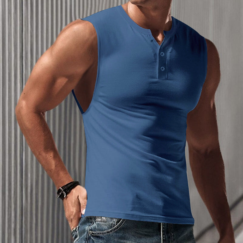 Herren Ärmelloses T-Shirt mit klassischem Knopfdetail und hautfreundlicher Struktur WW