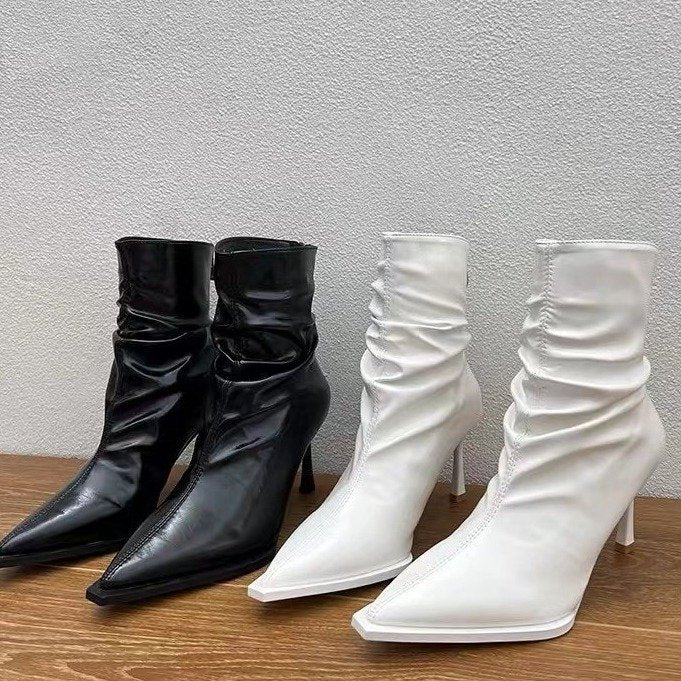 Damen elegante Stiefeletten mit spitzem Zehenbereich und lässigem Schlupfdesign W&W