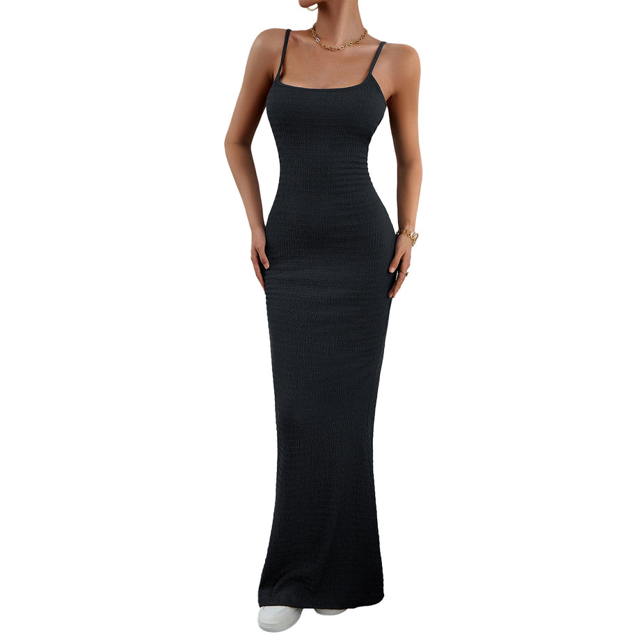 Damen figurbetontes Maxikleid mit schmalem Schnitt und Trägerdetails WW