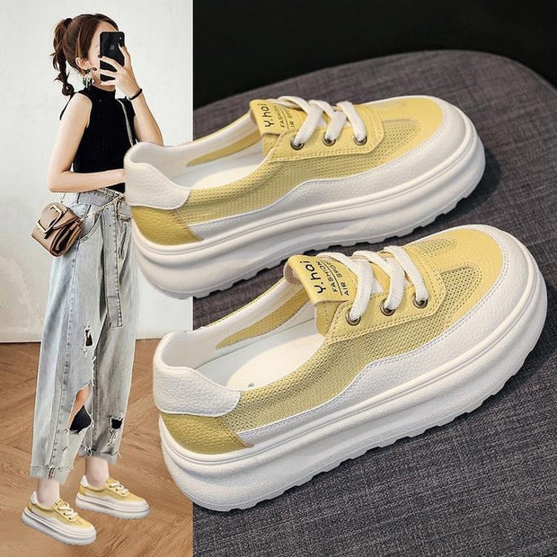 Damen bequeme Plateau-Sneaker aus atmungsaktivem Material WW