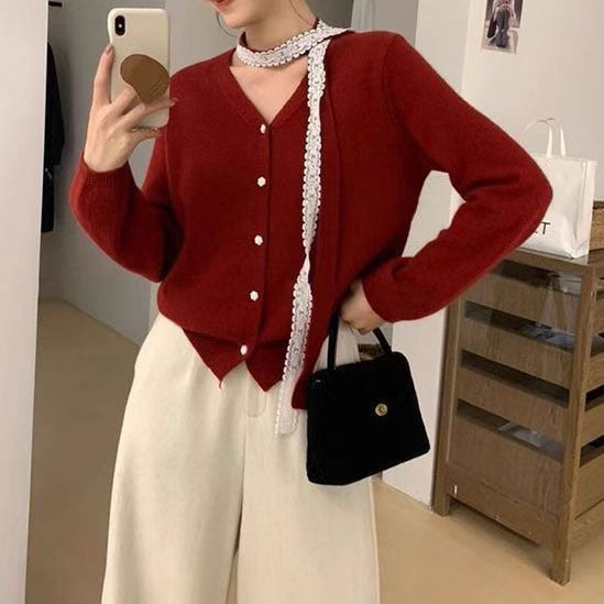 Damen Strickjacke mit dekorativen Spitzen-Details WW