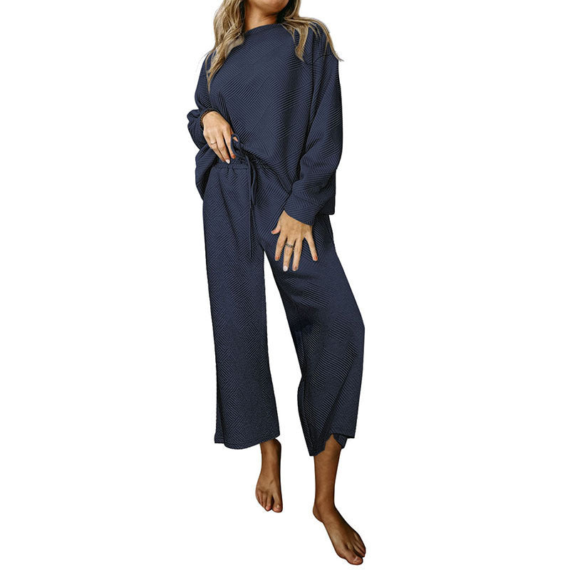 Damen Lässiges Set mit langärmligem Oberteil und weitem Hosen Schnitt WW
