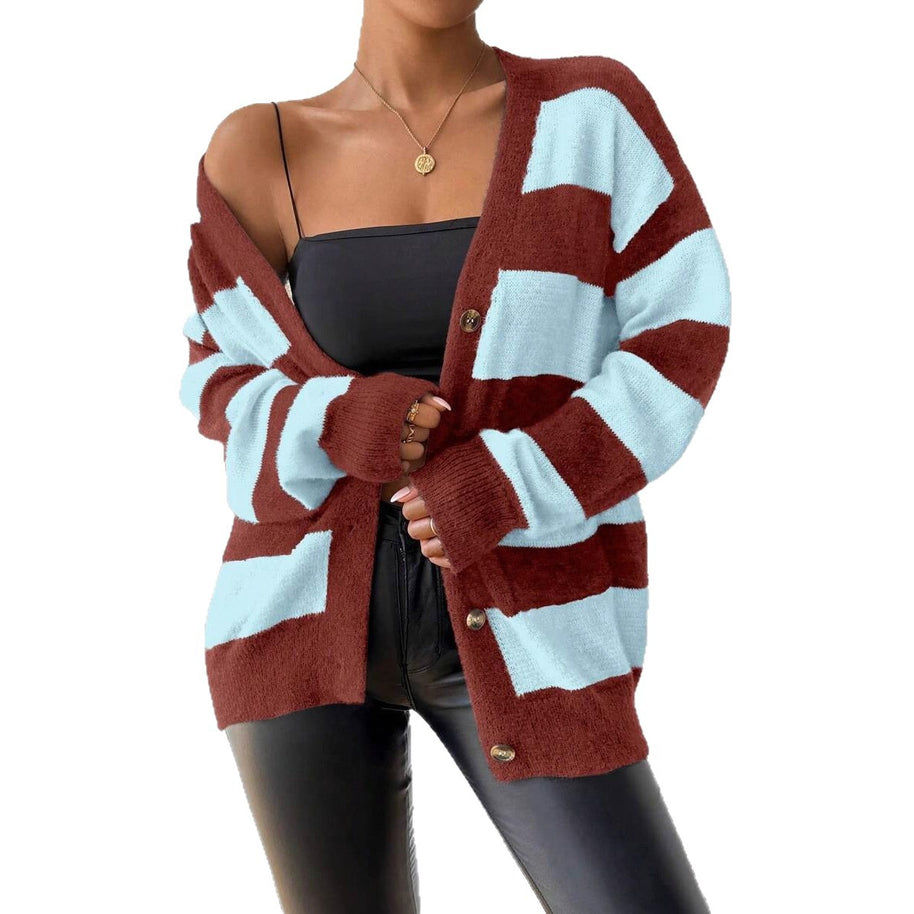 Damen Strickjacke mit trendigem Blockstreifenmuster und weichem Material WW