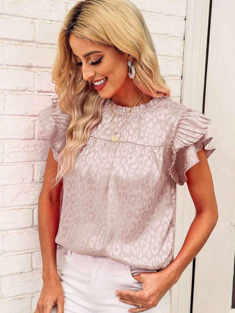 Damen Bluse mit modischen Rüschendetails und elegantem Leopardenmuster WW