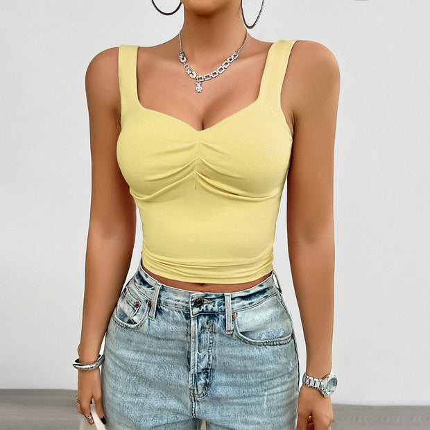 Damen Cropped Top mit Raffung und breiten Trägern WW