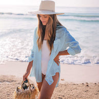 Damen Strandbluse aus leichtem Baumwollmix mit feinen Knopfdetails WW