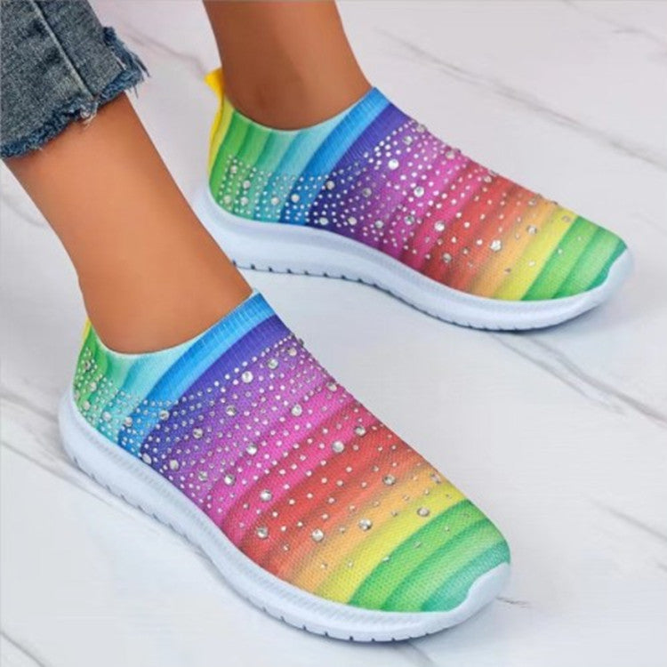 Damen Sneakers mit funkelnden Strass-Applikationen und elastischem Strick-Obermaterial WW