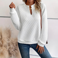 Damen Strickpullover mit strukturiertem Muster und modischem V-Ausschnitt WW