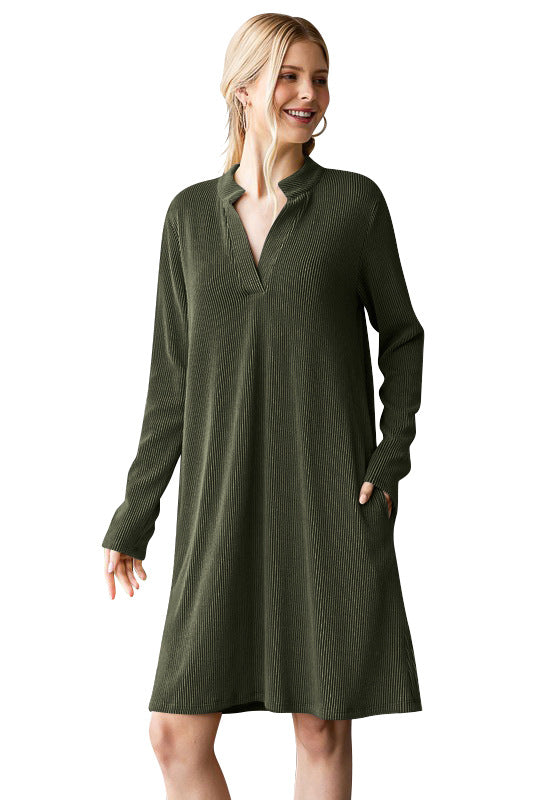 Damen lässiges Freizeitkleid mit strukturiertem Stoff und praktischen Taschen WW