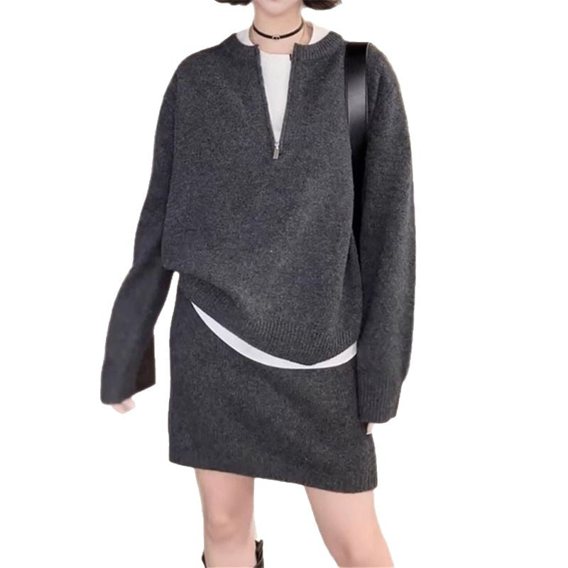 Damen Strickpullover mit modernem Schnitt und dekorativem Reißverschluss WW