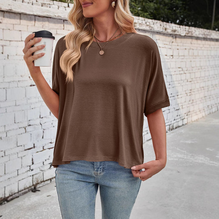 Damen lässiges cropped Oberteil mit weiten Ärmeln und Rundhalsausschnitt W&W Mode