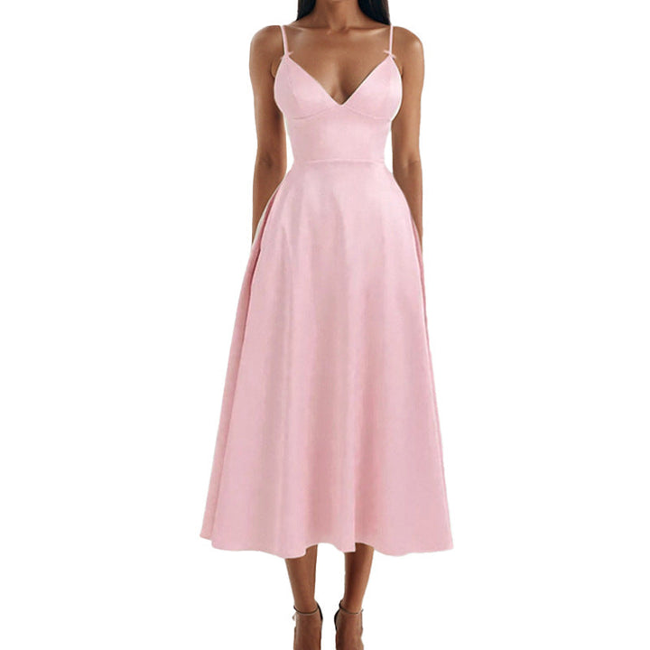 Damen Sommermaxikleid mit elegantem V-Ausschnitt und fließendem Rock W&W Mode