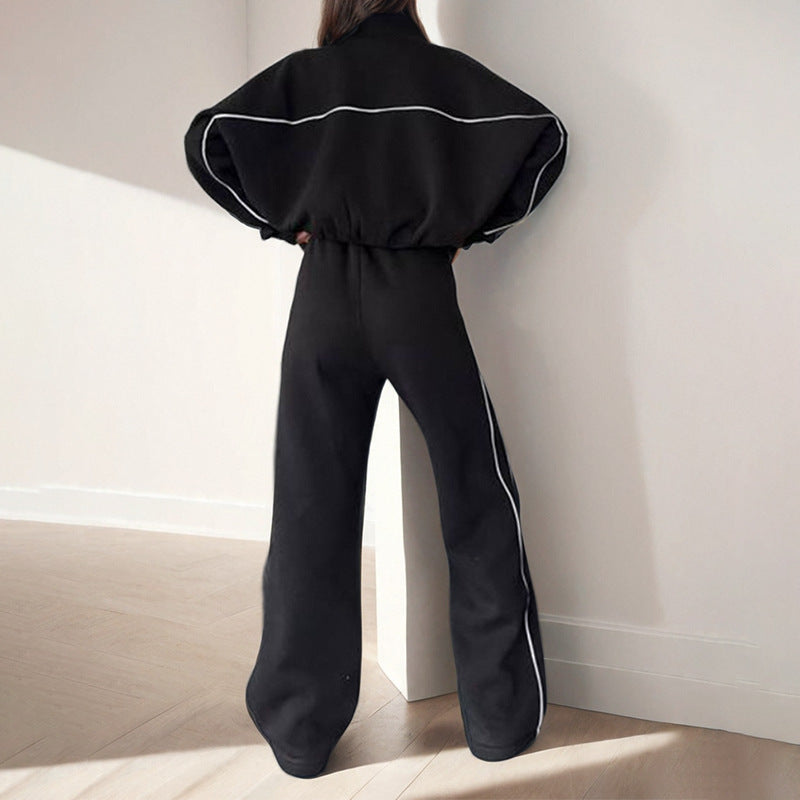Damen Sportliches Loungewear-Set mit hohem Kragen und weitem Schnitt W&W Mode