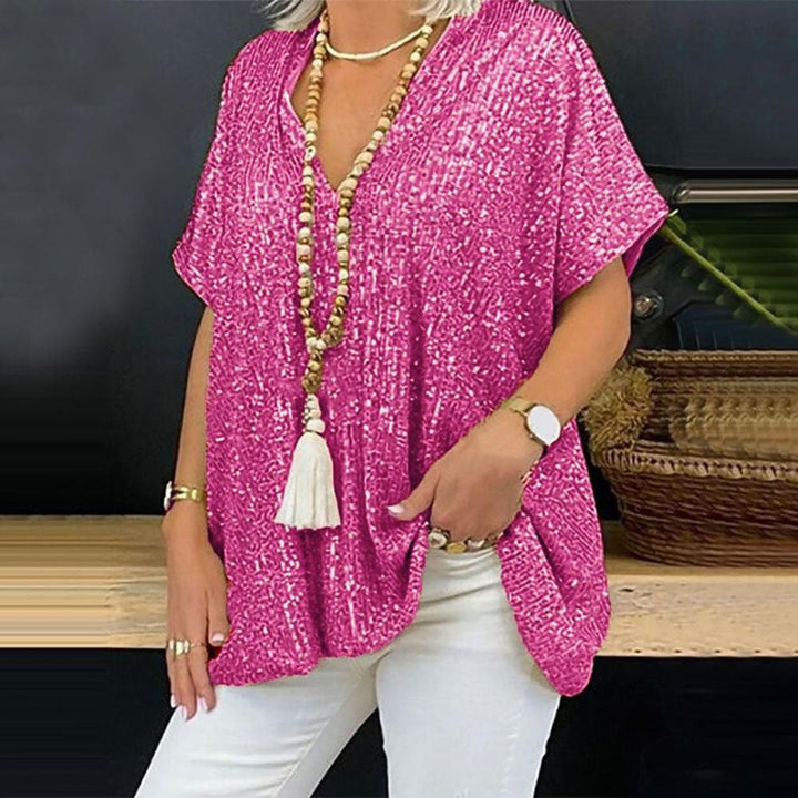 Damen Funkelndes Oberteil mit elegantem V-Ausschnitt und leichtem Schnitt W&W Mode
