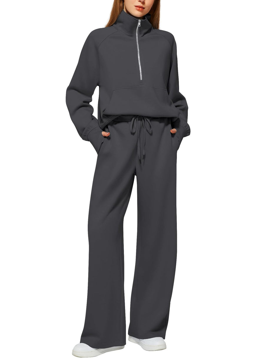 Damen Sportliches Zweiteiler Ensemble mit hochgeschlossenem Oberteil und weit geschnittenen Hosen WW
