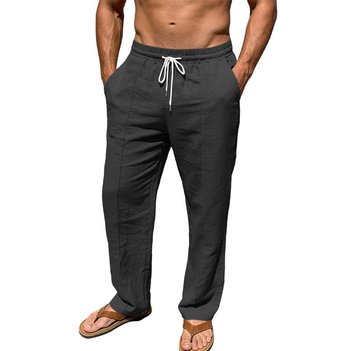 Herren nan atmungsaktive Leinenmisch-Hose mit Tunnelzug Bügelfalte und geradem Bein W&W Mode