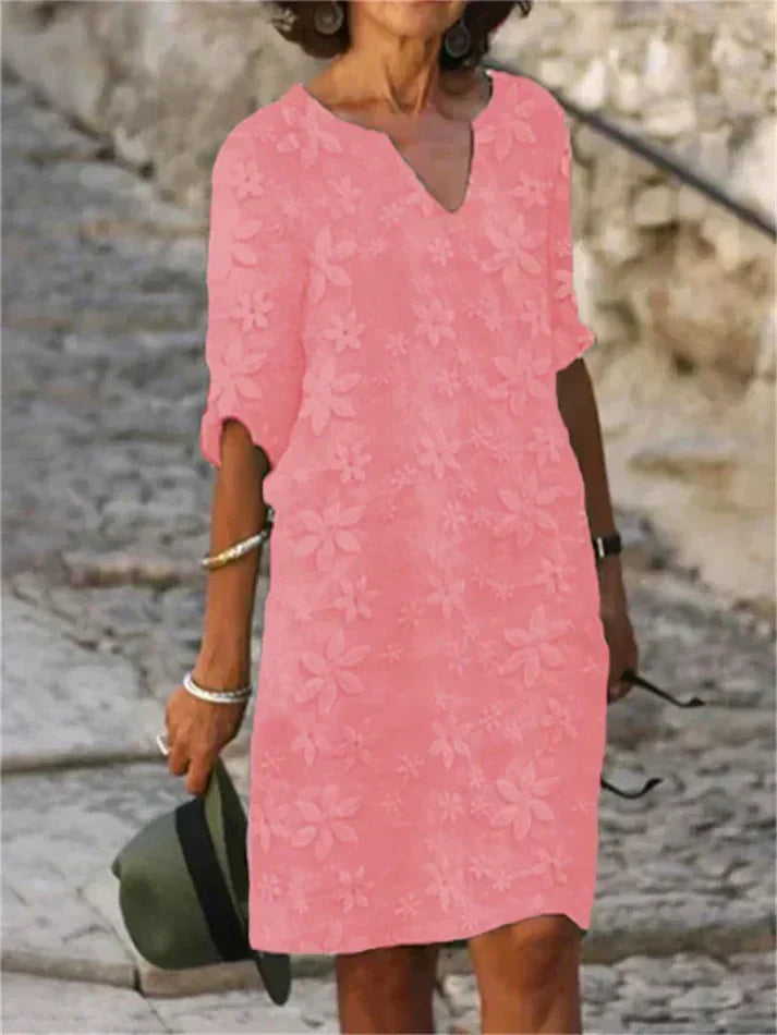 W&W Mode | Sommerkleid Aus Baumwolle Und Leinen Mit Blumenmuster