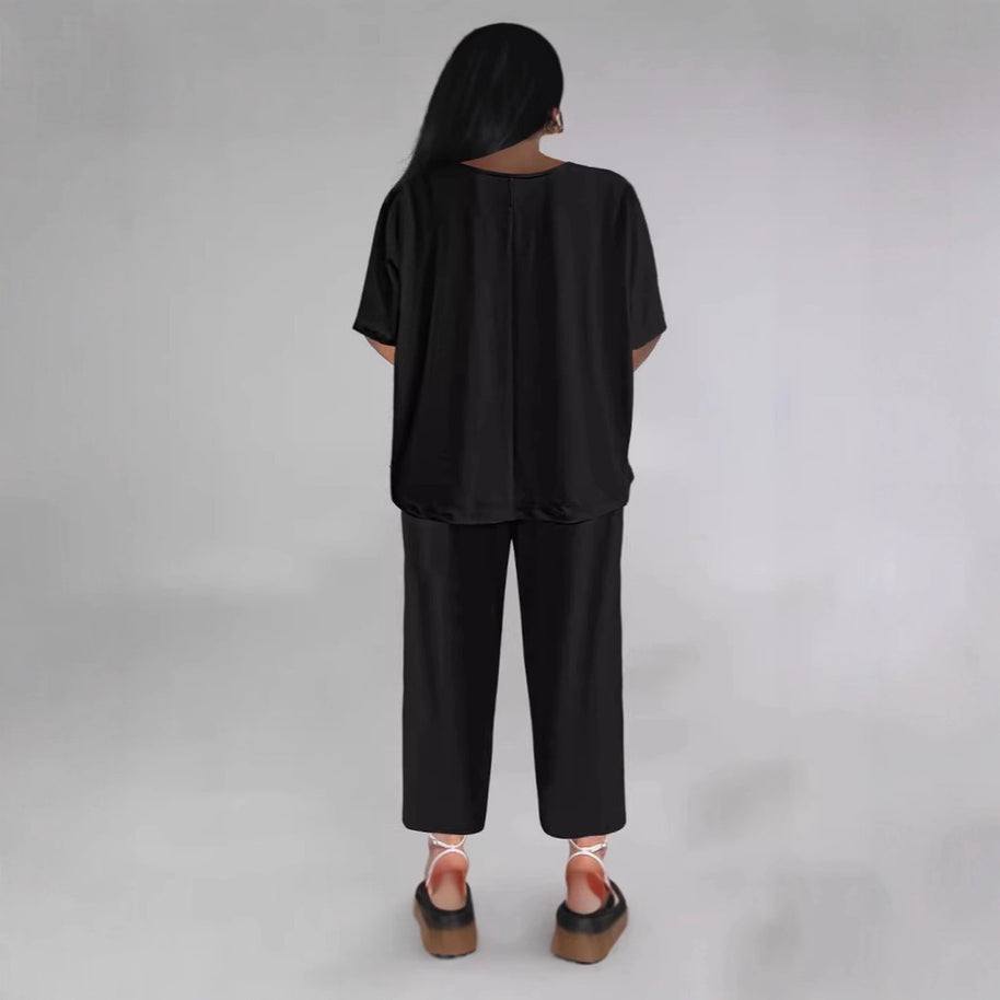 Damen Bequeme Loungewear Kombination mit weit geschnittenem Oberteil und elastischem Bund WW