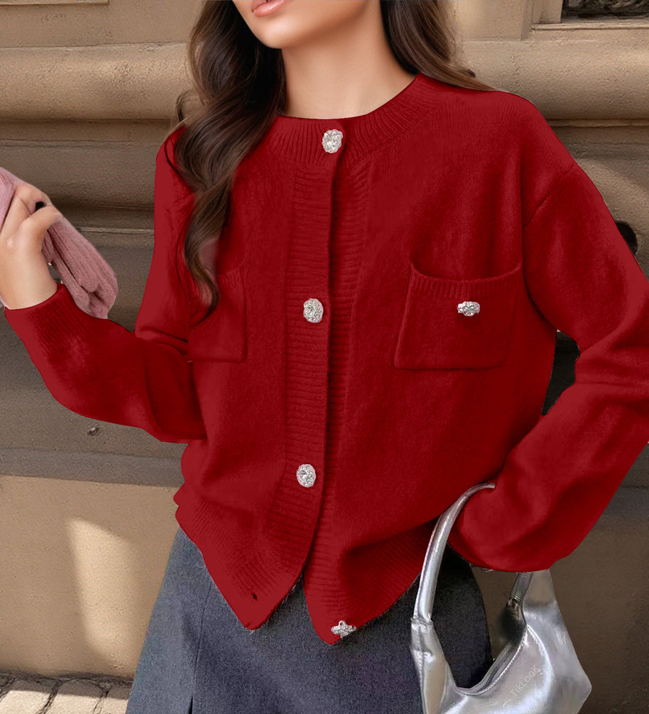 Damen Strickjacke mit eleganten Knopfdetails und praktischen Taschen WW