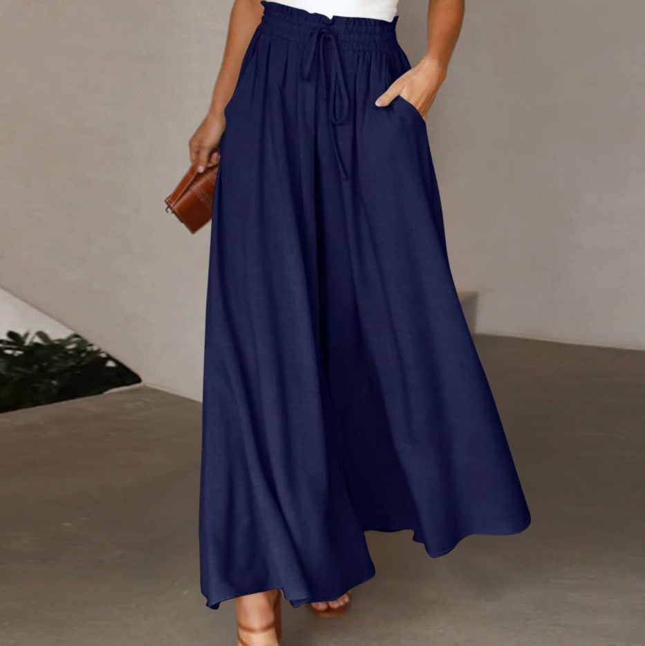 Damen Elegante und luftige weite Hose mit Gummizug und Taschen WW