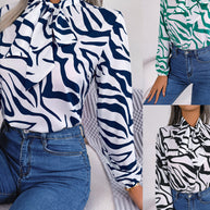 Damen Bluse mit modischem Zebra-Muster und elegantem Schleifenkragen WW