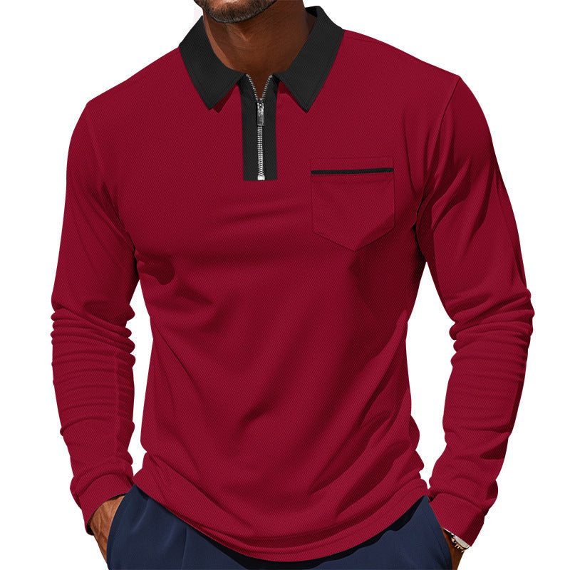 Herren Langarm-Polo mit Reißverschluss und Brusttasche WW