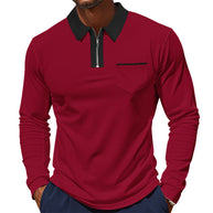 Herren Langarm-Polo mit Reißverschluss und Brusttasche WW