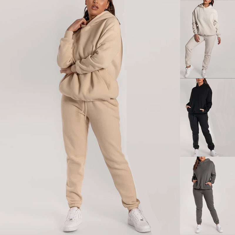 Damen Lässiger Hoodie-Trainingsanzug mit praktischen Taschen und elastischem Bund W&W Mode