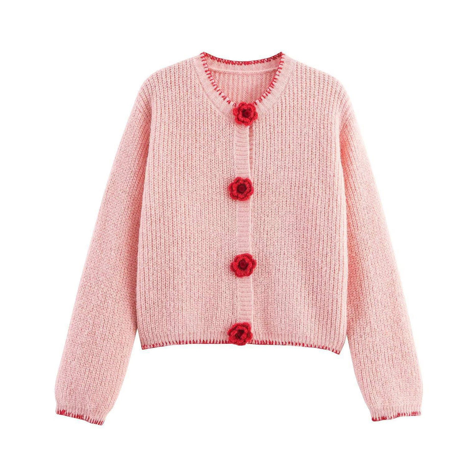 Damen Strickjacke mit Blumenapplikationen WW