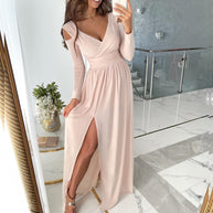 Damen elegantes Wickelkleid mit Cut-Out-Ärmeln und hohem Schlitz WW