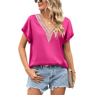 Damen Bluse mit tiefem V-Ausschnitt und Häkelakzenten WW