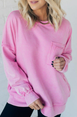 Damen Bequemer Oversized Sweatshirt mit Taschen WW