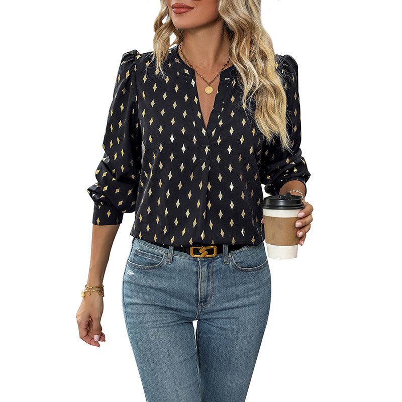 Damen Bluse mit elegantem V-Ausschnitt und feinen Rüschendetails WW